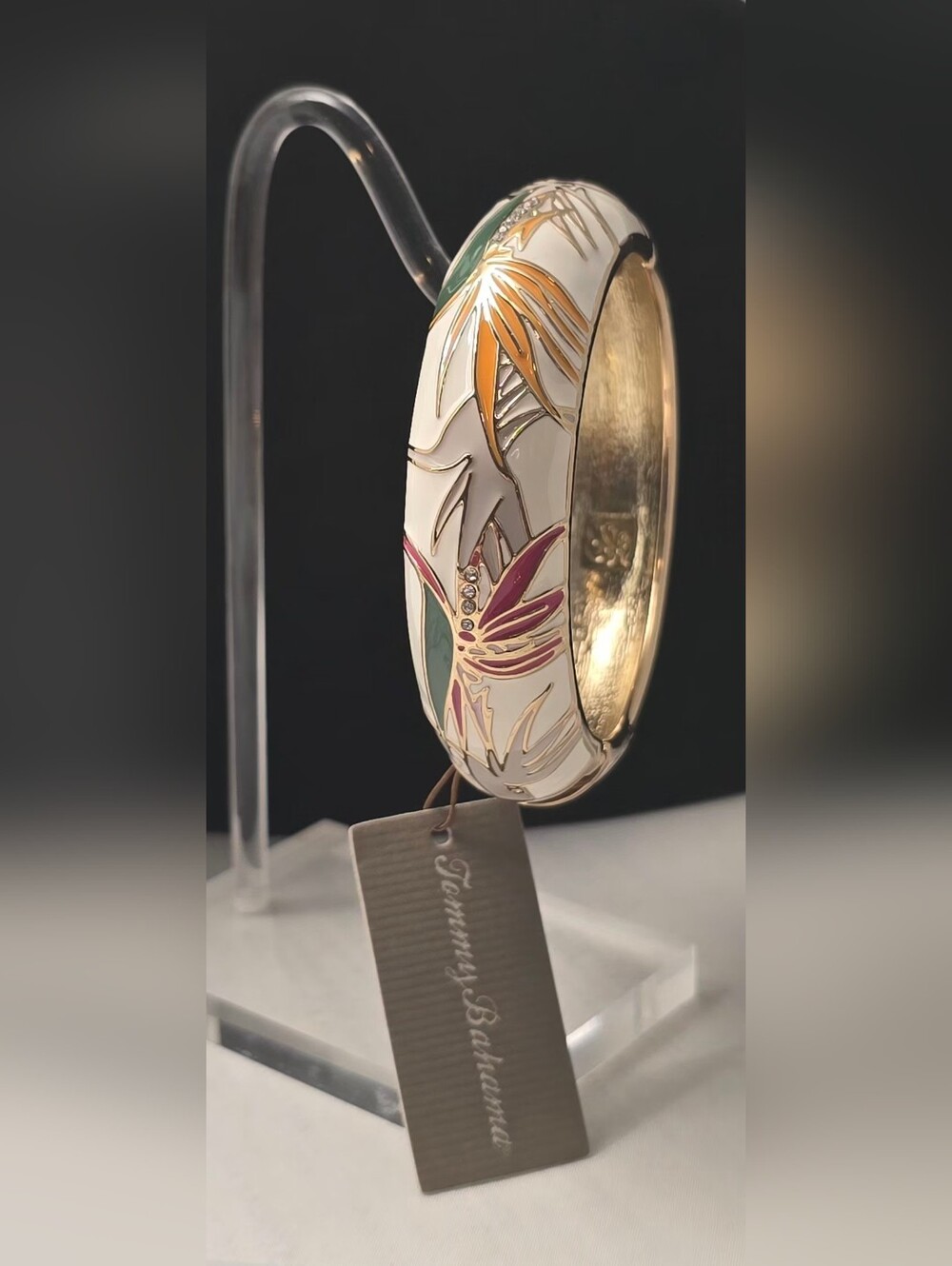 Tommy Bahama Cream Enamel Floral Bangle with Gold Interior
